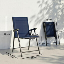 Outsunny Folding Garden Chairs Set Of 4 With High Back, Armrests, Navy Blue - thumbnail 3