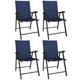 Outsunny Folding Garden Chairs Set Of 4 With High Back, Armrests, Navy Blue - thumbnail 2