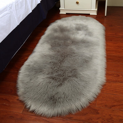 Living And Home Grey Oval Soft Shaggy Rug Kids Rooms Decor Floor Rugs 180Cm L X 100 Cm W - image 1