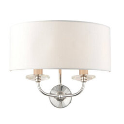 Luminosa Lighting Luminosa Nixon 2 Light Indoor Candle Wall Light Nickel Plate, White Faux Silk, E14