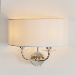 Luminosa Lighting Luminosa Nixon 2 Light Indoor Candle Wall Light Nickel Plate, White Faux Silk, E14 - thumbnail 2