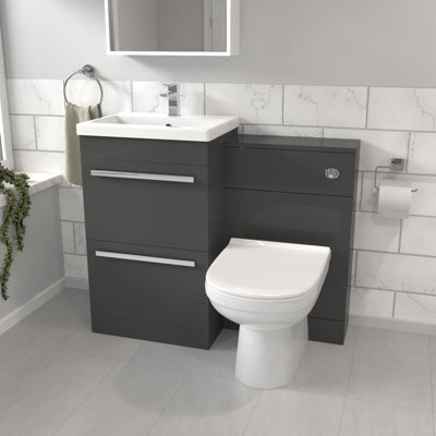 Nes Home Dark Grey Basin Vanity Cabinet With Wc Unit & Soft Close Toilet - image 1