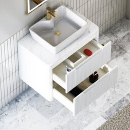 Royal Bathrooms Avenza 800mm Matt White Wall Hung Bathroom Countertop Vanity Unit 2 Drawer With Cube Basin - thumbnail 5