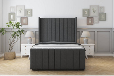 "Sloomy Melbourne Graphite Dumfries Bed Frame With Mattress With 50"" Upholstered Wingback Headboard 2'6 Small Single" - image 1