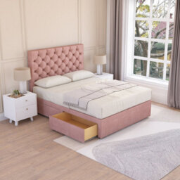 Sloomy Mayfair Pink Plush 4Ft Memory Foam Bed Set With 2 Drawers, Mattress & Headboard- Small Double