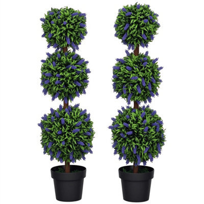 Set Of 2 Potted Artificial Plants Ball Tree With Lavender Flowers - image 1