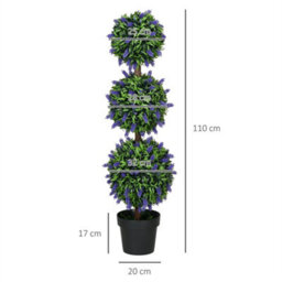 Set Of 2 Potted Artificial Plants Ball Tree With Lavender Flowers - thumbnail 2