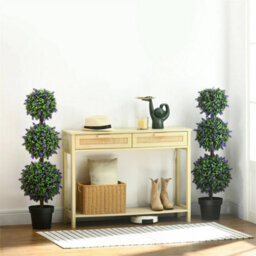 Set Of 2 Potted Artificial Plants Ball Tree With Lavender Flowers - thumbnail 3