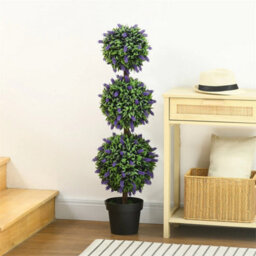 Set Of 2 Potted Artificial Plants Ball Tree With Lavender Flowers - thumbnail 4