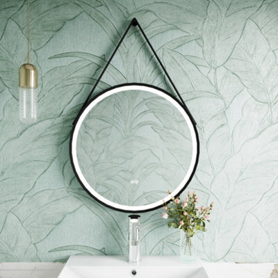 Balterley Quixhill Round Framed Led Touch Sensor Mirror With Demister & Hanging Strap, 800mm - Black - image 1