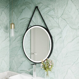 Balterley Quixhill Round Framed Led Touch Sensor Mirror With Demister & Hanging Strap, 800mm - Black - thumbnail 3