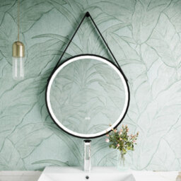 Balterley Quixhill Round Framed Led Touch Sensor Mirror With Demister & Hanging Strap, 800mm - Black - thumbnail 1