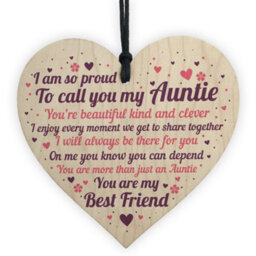 Red Ocean Thank You Auntie Christmas Gift Wooden Heart Plaque Sister Birthday Gifts For Her - thumbnail 1