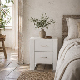 Wyld Haus Tocoma White 2-Drawer Bedside Table With Silver Metal Handles 48W X 39D X 54H Cm - thumbnail 1