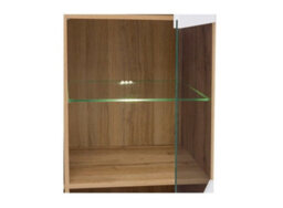 Impact Furniture Glass Display Cabinet Leds Tall Slim Shelving Unit White Gloss Oak Effect Zele - thumbnail 4