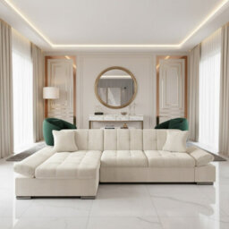 Malwi Left Hand Corner Sofa Bed With Storage Modern Cream Corduroy Design With Pullout  Guest Bed - thumbnail 1