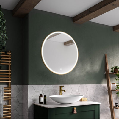 Sensio Frontier Brass Effect Circular Wall-Mounted Bathroom Illuminated Modern Illuminated Mirror (H)60Cm (W)60Cm - image 1