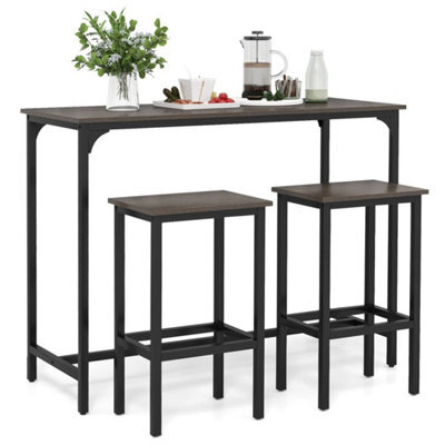 120Cm Industrial Kitchen Counter Table Set With 2 Bar Stools Metal Frame - image 1