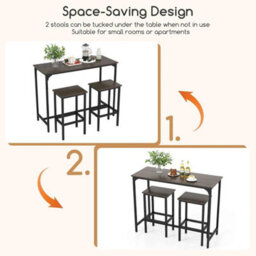 120Cm Industrial Kitchen Counter Table Set With 2 Bar Stools Metal Frame - thumbnail 3