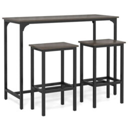 120Cm Industrial Kitchen Counter Table Set With 2 Bar Stools Metal Frame - thumbnail 6