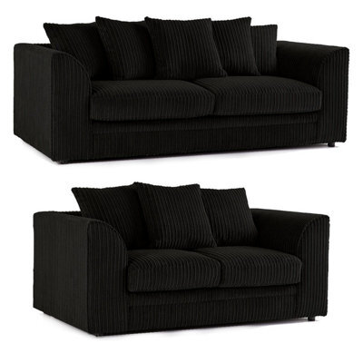 Furnishings For Less UK Luxor Jumbo Cord Black 3 + 2 Fabric Sofa Suite - image 1