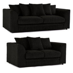 Furnishings For Less UK Luxor Jumbo Cord Black 3 + 2 Fabric Sofa Suite - thumbnail 1