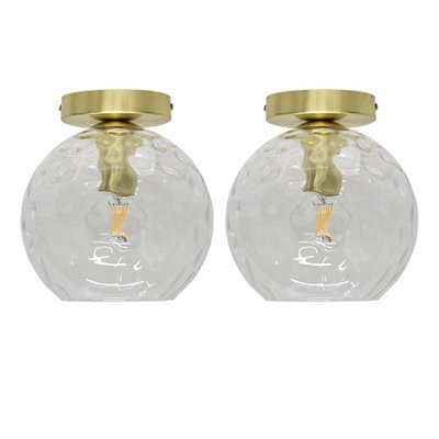 First Choice Lighting Set Of 2 Barnum - Clear Dimple Glass Globe Satin Brass Ceiling Lights - image 1