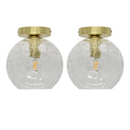 First Choice Lighting Set Of 2 Barnum - Clear Dimple Glass Globe Satin Brass Ceiling Lights - thumbnail 1
