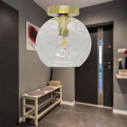 First Choice Lighting Set Of 2 Barnum - Clear Dimple Glass Globe Satin Brass Ceiling Lights - thumbnail 4