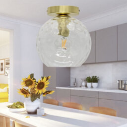 First Choice Lighting Set Of 2 Barnum - Clear Dimple Glass Globe Satin Brass Ceiling Lights - thumbnail 5