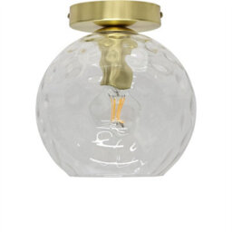First Choice Lighting Set Of 2 Barnum - Clear Dimple Glass Globe Satin Brass Ceiling Lights - thumbnail 2