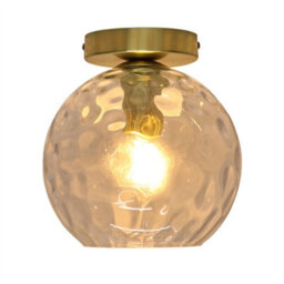 First Choice Lighting Set Of 2 Barnum - Clear Dimple Glass Globe Satin Brass Ceiling Lights - thumbnail 3