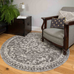 Loomed Silver Grey Traditional Medallion Bordered Round Circlular Rug 120Cm Diameter - thumbnail 2