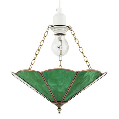 Happy Homewares Green Toned Chic Tiffany Glass Easy Fit Pendant Shade With Chains - image 1