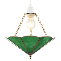 Happy Homewares Green Toned Chic Tiffany Glass Easy Fit Pendant Shade With Chains - thumbnail 2