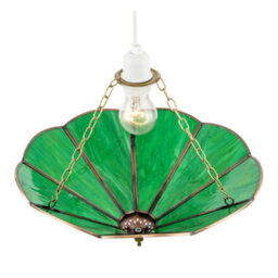 Happy Homewares Green Toned Chic Tiffany Glass Easy Fit Pendant Shade With Chains - thumbnail 3