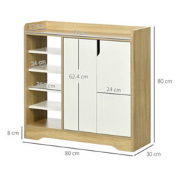 Wyld Haus Nopaba Shoe Cabinet Natural And White - Double Doors With Open Shelves, 13-Pair Capacity, 80W X 30D X 80H Cm - thumbnail 3