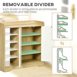 Wyld Haus Nopaba Shoe Cabinet Natural And White - Double Doors With Open Shelves, 13-Pair Capacity, 80W X 30D X 80H Cm - thumbnail 5