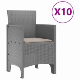 Berkfield Garden Dining Set 11 Pcs Light Grey Polt Rattan - thumbnail 5