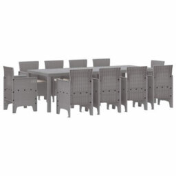 Berkfield Garden Dining Set 11 Pcs Light Grey Polt Rattan - thumbnail 2