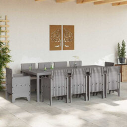 Berkfield Garden Dining Set 11 Pcs Light Grey Polt Rattan - thumbnail 3