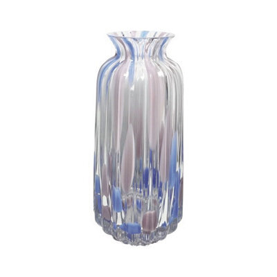 Straits Medium Ribbed Pastel Blue & Pink Glass Flower Vase 25Cm - image 1