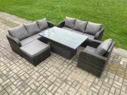 Fimous 8 Seater Outdoor Rattan Garden Furniture Sets Height Adjustable Rising Lifting Dining Table Sofa Set With Reclining Chair - thumbnail 2