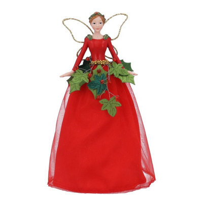 Gisela Graham Christmas Holly And Ivy Fairy Tree Topper, 18.5 X 10.5 Cm, Red And Green