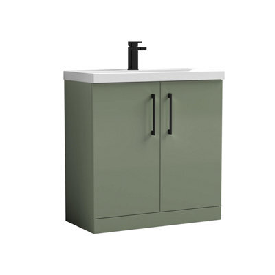 Balterley Bramshall Contemporary Bathroom Floor Standing 2-Door Vanity Unit & Mid-Edge Basin, Satin Green, 800mm - image 1