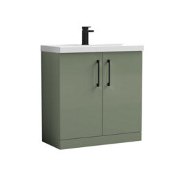 Balterley Bramshall Contemporary Bathroom Floor Standing 2-Door Vanity Unit & Mid-Edge Basin, Satin Green, 800mm - thumbnail 1