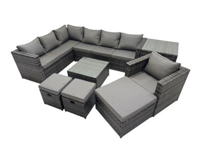 Fimous Rattan Garden Furniture Patio Furniture Sets With Chair Square Coffee Table Side Table 3 Footstools Dark Grey Mixed - image 1