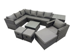 Fimous Rattan Garden Furniture Patio Furniture Sets With Chair Square Coffee Table Side Table 3 Footstools Dark Grey Mixed - thumbnail 1