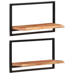 Berkfield Wall Shelves 2 Pcs 60X25X35 Cm Solid Wood Acacia And Steel - thumbnail 8