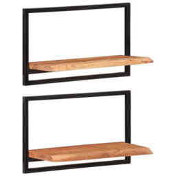 Berkfield Wall Shelves 2 Pcs 60X25X35 Cm Solid Wood Acacia And Steel - thumbnail 9